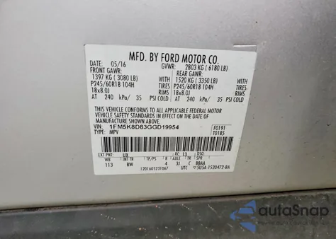 2016 Ford Explorer Xlt z USA, uszkodzony, nr VIN 1FM5K8D83GGD19954